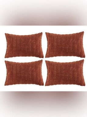Rust Rectangular Corduroy Covers/Shells Cushion Throw Pillow Covers Cases 4-Pack